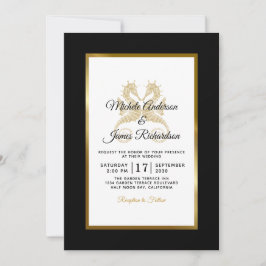 Invitación Caballos Tropicales de Oro Elegante Boda