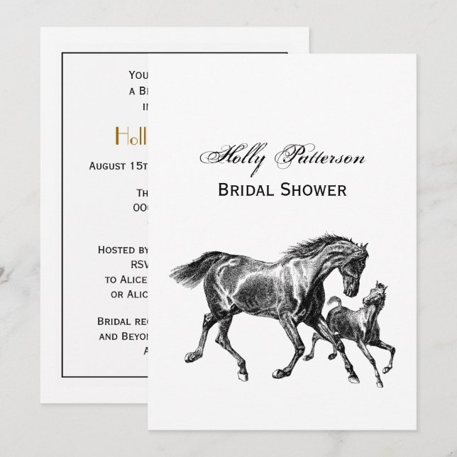Invitación Caballos Vintage Madre Bebe Fool Ducha Nupcial (Anverso / Reverso)