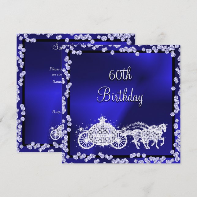 Invitación Caballos y Entrenadores Princesas Azules 60 cumple (Anverso / Reverso)