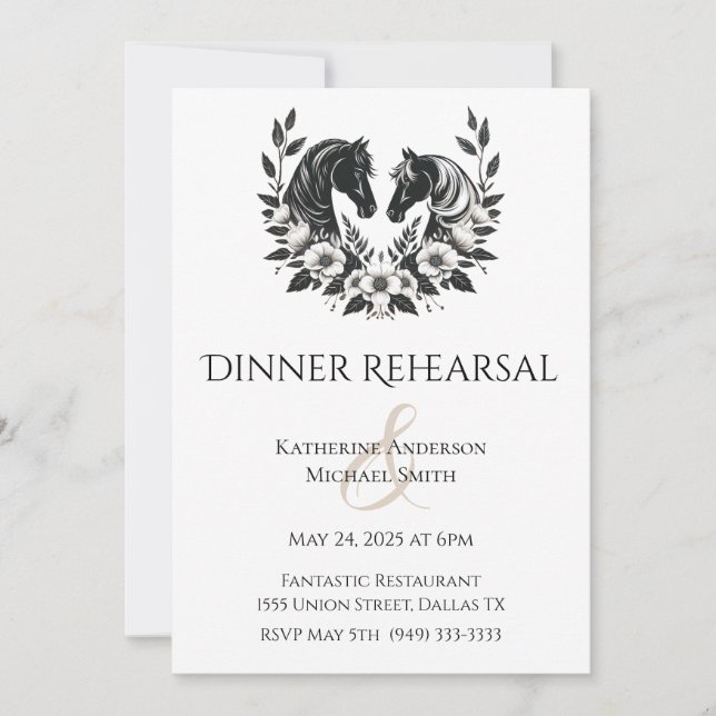 Invitación Caballos y flores de bodas rurales (Anverso)