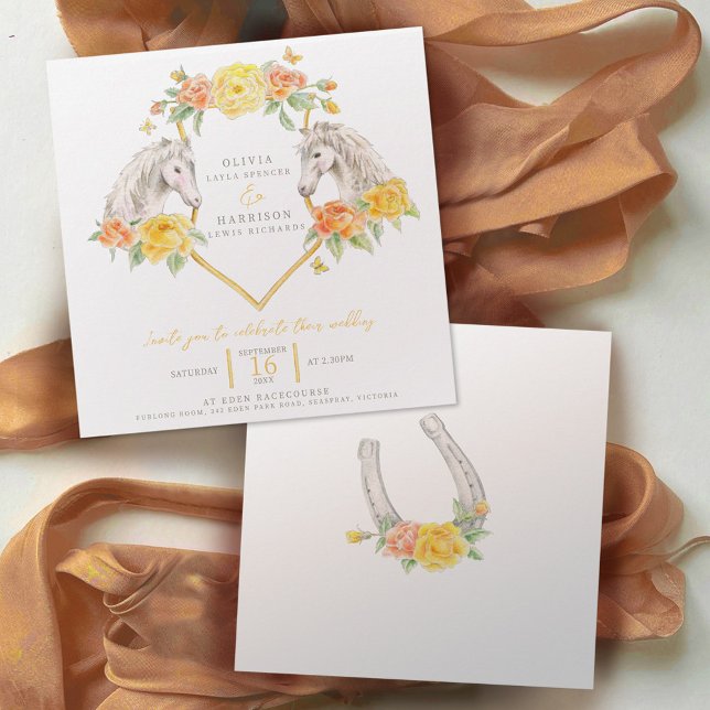 Invitación Caballos y rosas acuarela arte boda cuadrado (Subido por el creador)