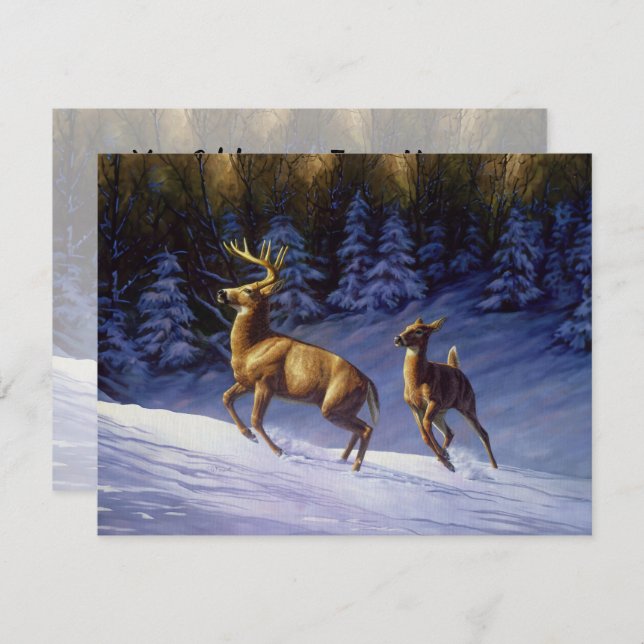 Invitación Cabaña de invierno ciervos en la nieve escena de N (Anverso / Reverso)