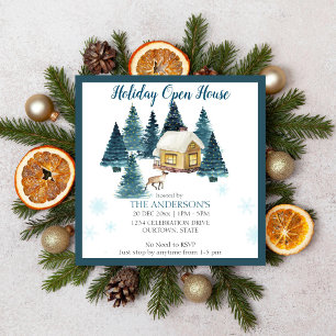 Invitación Cabaña de madera de invierno acuarela de vacacione