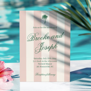 Invitación Cabaña de playa de rayas de palma isleña retro bod