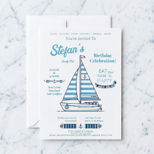 Invitación Cabaña de rayas de barco de vela de cumpleaños náu