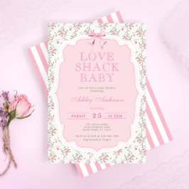 Invitación Cabaña del Amor Rosa Floral Elegante Baby Shower