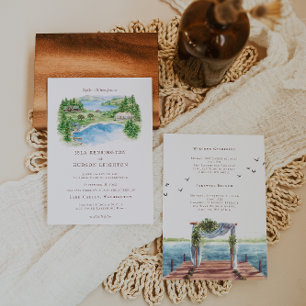 Invitación Cabaña en el Lago Acuarela de Cuento