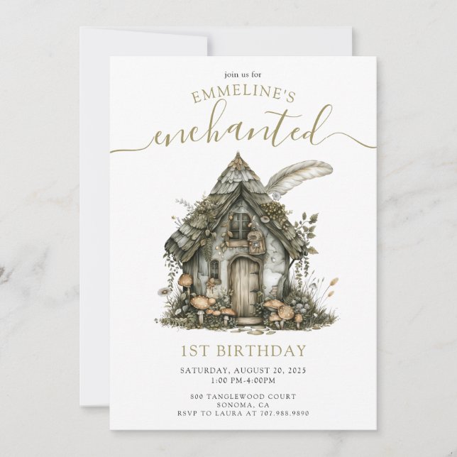 Invitación Cabaña forestal encantada 1er cumpleaños (Anverso)
