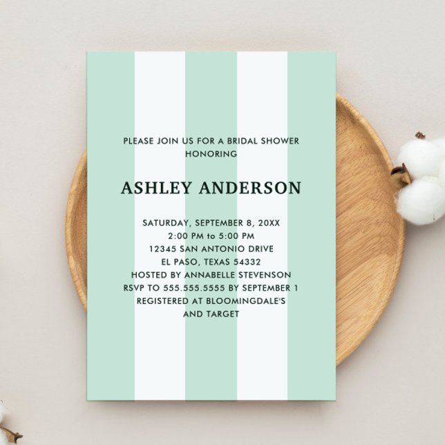 Invitación Cabana Stripe Sea Green Bridal Shower (Subido por el creador)
