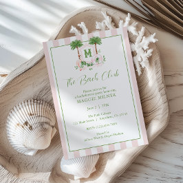Invitación Cabana Stripes Palm Beach Monogram Crest