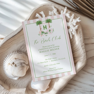 Invitación Cabana Stripes Palm Beach Monogram Crest