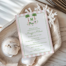 Invitación Cabana Stripes Palm Beach Monogram Crest
