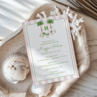 Invitación Cabana Stripes Palm Beach Monogram Crest