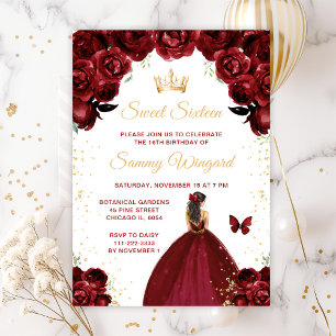 Invitación Cabello Castaño Rojo Borgoña Princesa Dulces Dieci