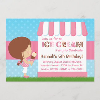 Invitación Cabello marrón de cumpleaños de crema de hielo