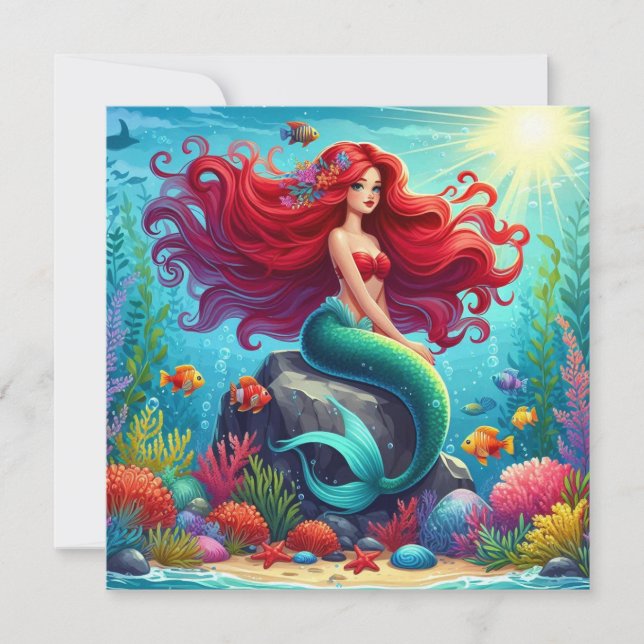 Invitación Cabello rojo de la sirena (Anverso)