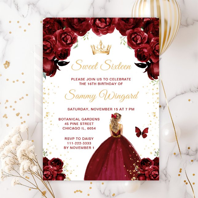 Invitación Cabello Rubio Rojo Borgoña Princesa Dulces Diecisé (Subido por el creador)