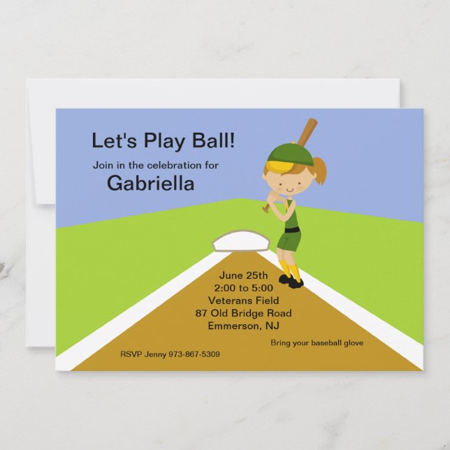 Invitación cabelluda del cumpleaños del softball (Anverso)