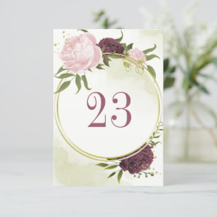 Invitación cabernet flores rosadas hojas verdes número de mes