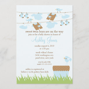 Invitación Cabeza adorable gemelos bebé ducha