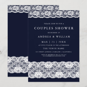 Invitación Cabeza Blanca Elegante Moderno Navy Ducha De Parej
