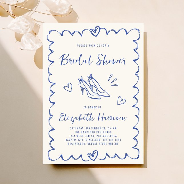 Invitación Cabeza caprichosa de la ducha de novia con crema a (Whimsical hand drawn bridal shower invitation to set the tone for an unforgettable event)