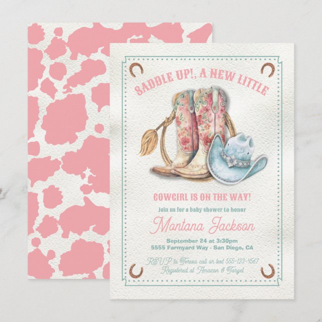 Invitación Cabeza de aleta Floral Boots ducha de bebé (Anverso / Reverso)