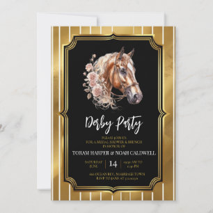 Invitación Cabeza de caballo de acuarela negra y dorada de lu