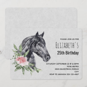 Invitación Cabeza de caballo hermosa en cumpleaños de acuarel