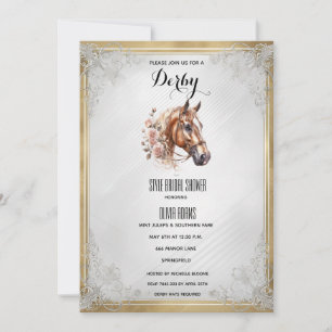 Invitación Cabeza de caballo y peonías rosadas al acuarela el