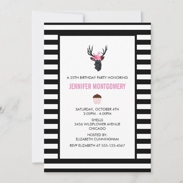 Invitación Cabeza de ciervo geométrica con cumpleaños de coro (Anverso)