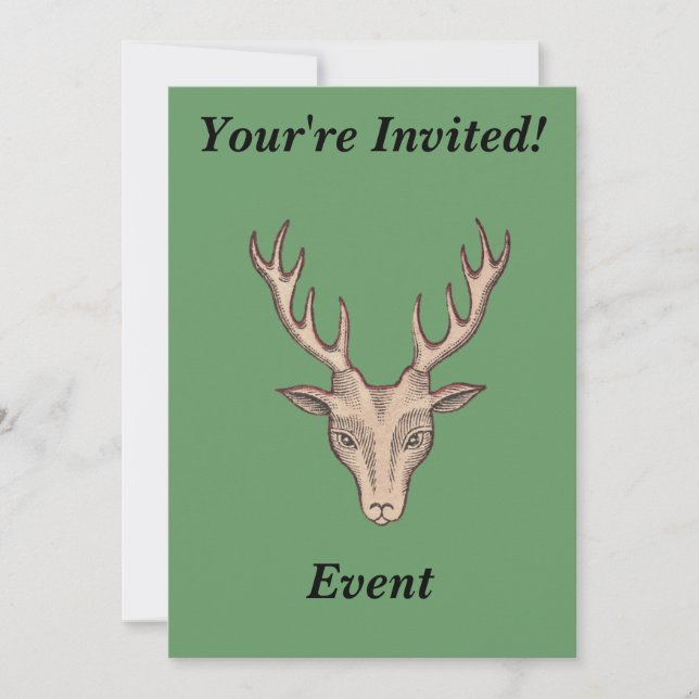 Invitación Cabeza de ciervo macho marrón Gran Antlers Verde (Anverso)
