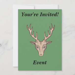 Invitación Cabeza de ciervo macho marrón Gran Antlers Verde