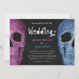 Invitación Cabeza de cráneo gótica Boda de Halloween azul ros