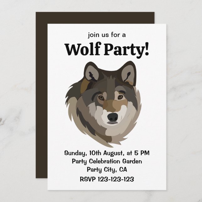 Invitación Cabeza de lobo Animal Gray Wilf Wolf (Anverso / Reverso)