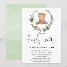 Invitación Cabeza de oso suave género neutro eucalipto bebé d