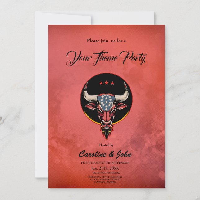 Invitación Cabeza de toro patriótica, toro estadounidense. (Anverso)