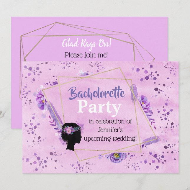 Invitación Cabeza del partido Bachelorette Silhouette Lilac T (Anverso / Reverso)