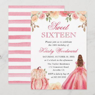 Invitación Cabeza Roja en Vestido Rosa Calabazas Florales Dul