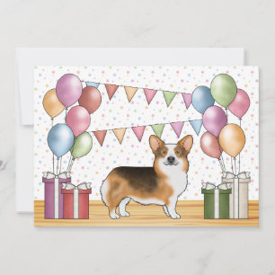 Invitación Cabeza Roja Tri Pembroke Welsh Corgi Cumpleaños Di