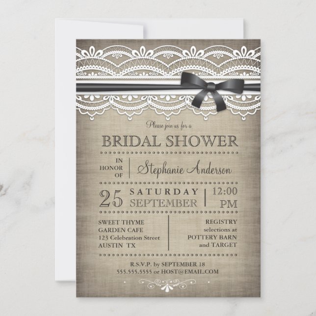 Invitación Cabeza vintage y ducha de novia rústica (Anverso)