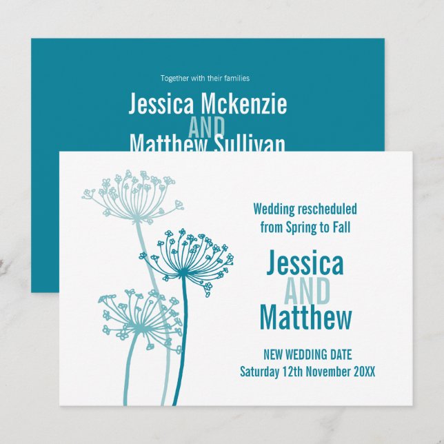 Invitación Cabezales de flores de Chervil aqua boda verde azu (Anverso / Reverso)