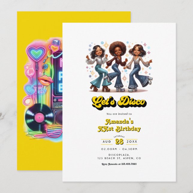 Invitación Cabina de Fotos de Discoteca Retro Cumpleaños (Anverso / Reverso)