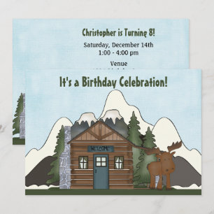 Invitación Cabina de montaña y cumpleaños de Moose invitan