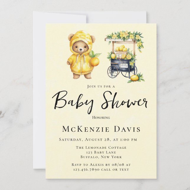 Invitación Cabina De Teddy Y Lemonade Baby Shower (Anverso)