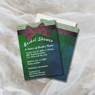 Invitación Cabina, encaje, ducha de novias de color verde y a