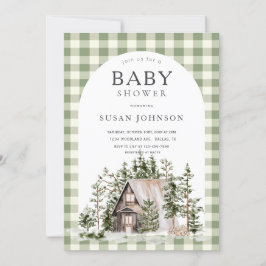 Invitación Cabina Forest Woodland Green Check Baby Shower