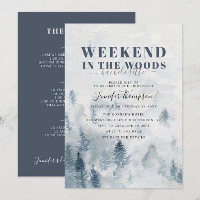 Invitación Cabina Rustic Woods Bachelorette Weekend Itinerari (Anverso / Reverso)