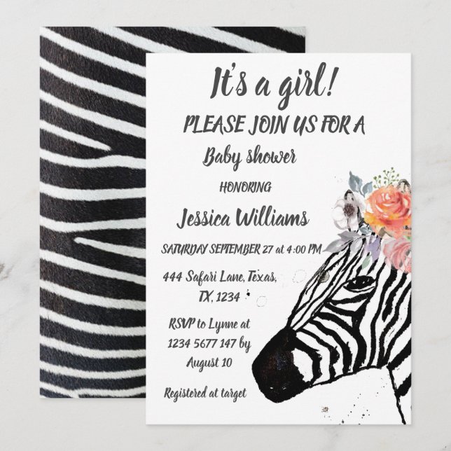 Invitación Cables Zebra Safari Selva animal Bebé (Anverso / Reverso)