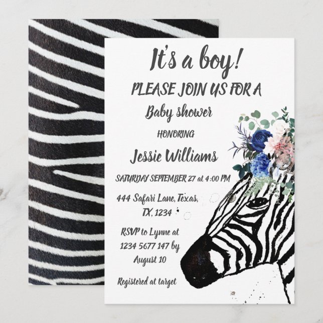 Invitación Cables Zebra Safari Selva animal Niño niño I (Anverso / Reverso)